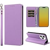 SHANGHAO iphone 15 Pro用 ケース 手帳型 上質レザー アイフォン15Pro ケース 耐衝撃 ストラップホール付き パープル