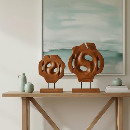 Set de 2 esculturas geométricas de madera de teca miniatura 6