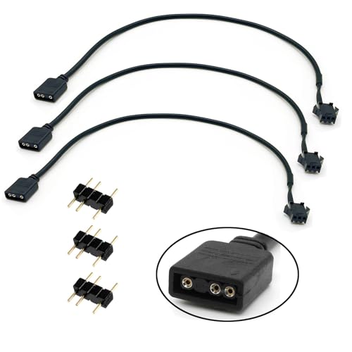 Image of 1-to-1 ARGB Extension Cable, 3-Pack, 5V 3-Pin Female to JST SM 3Pin Female, Black, 11.8 Inches, Compatible with 5V 3-pin ARGB Devices