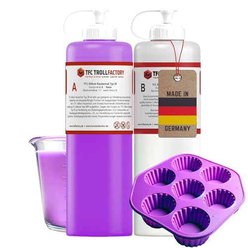 TFC - Caoutchouc de silicone type 26 - Convient pour un usage alimentaire - 1:1 - Soft Shore 26 - Lilas/blanc - Résistant à la chaleur jusqu'à 260 °C - Idéal pour les moules et les empreintes