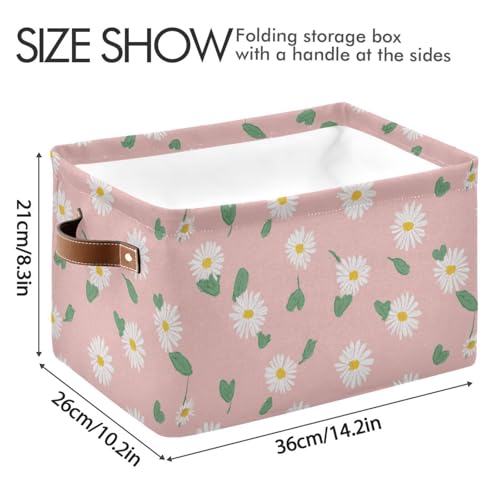 Image of Aslsiy Storage Basket Daisy Spring Daisy Flower Nursery Bins Baby Toys Box Canvas Clothes Shelf Basket Laundry Hamper Gift Basket for Home Closet 2 Pcs