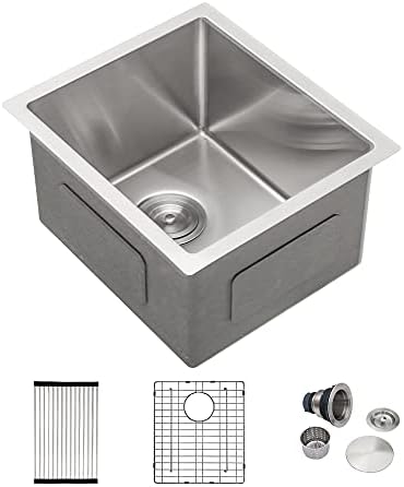 17" Undermout Bar Sink - Dcolora 17 x 19 Inch Stainless Steel Bar Prep Sink with Round Corner X Grooves 16 Gauge Single Bowl Rectangular RV Camper Kitchen Sink Under Counter Utility Basin