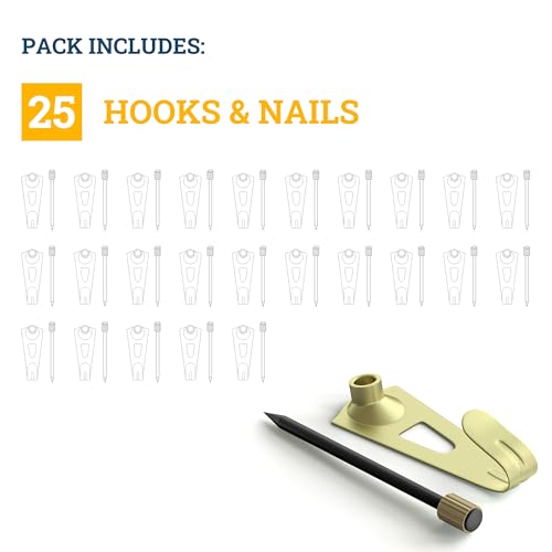 Image of 30 lb Picture Hangers, High-Caliber, Reusable, 25 Set Multipurpose Picture Hanging Kit with Nails, Ideal for Wall Art, Frames, Clocks, and Office Decor on Drywall or Wood inch