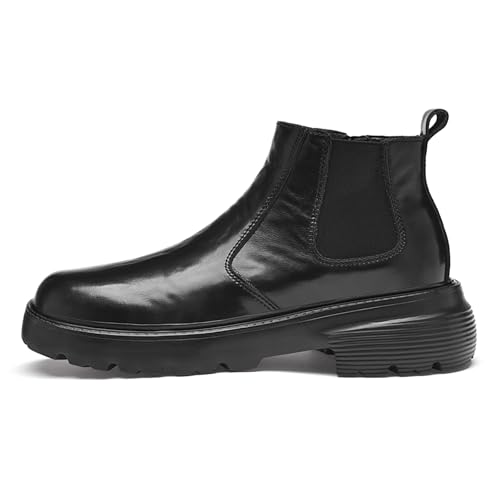 Men's Chelsea Boots with Side Zipper Classic Elastic Leather Platform Ankle Boots Fashion Slip On Non-Slip Dress Boots2