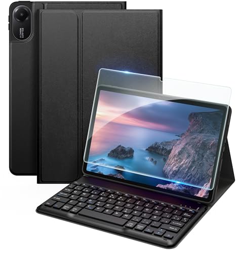 EasyAcc Funda con Teclado para Xiaomi Redmi Pad 2 2025 con Película Protectora, Funda Protectora para XIAOMI Redmi Pad 2 Tablet 11" Teclado Extraíble con Portalápices, Negro