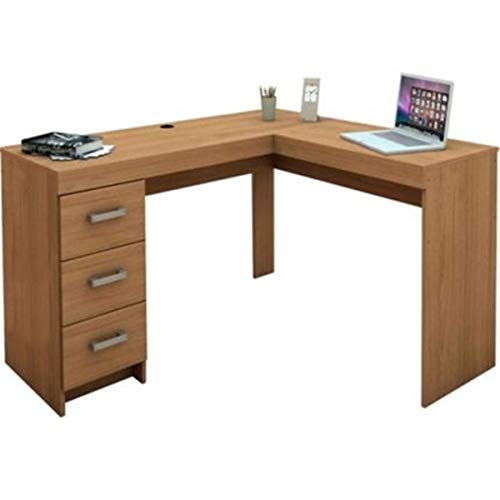 Mesa de Canto para Escritório Fênix 3 Gavetas Castanho Politorno