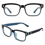 CGID CT84 Computer Glasses Readers Reading Video Gaming Glasses of Anti Blue Light Eye Strain and UV Light,Vintage Rectangle Black Blue Frame,Transparnet Lens