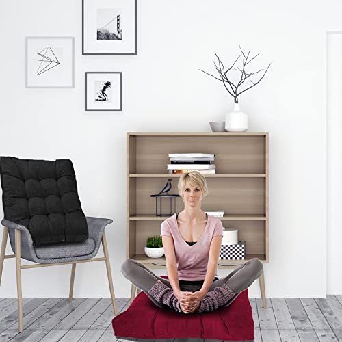 Bilkoivn Square Meditation Pillow For Seating On Floor, Solid Thicken Futon Pillow Seat Tatami Floor Cushion For Yoga Corduroy Chair Pad Adults & Kids, 22X22 Inch (Wine Red) #TOP3