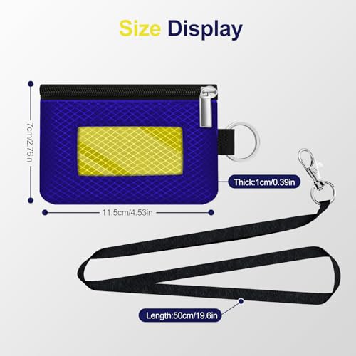 Image of Minimalist RFID Blocking Small Wallet with ID Window,WaterResistant Zip Id Case Wallet with Lanyard Keychain for Cards,Cash,Travel,Women,Men (Sapphire Blue /Lemon Yellow)