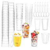 ALEXPRE 240 Packs 2/3 oz Mini Dessert Cups with Spoons, Square/Round/Five-pointed Star Clear Dessert Parfait Cups, Mini Plastic Dessert Cups Small Reusable Fruit Ice Cream Pudding Appetizer Cup Bowls