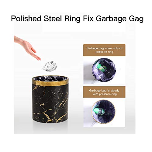 Pu Leather Marble Texture Trash Cans Waste Paper Basket, Storage Bin For Bathroom, Living Room, Office And High Class Hotel (Black Gold Marble) #TOP4