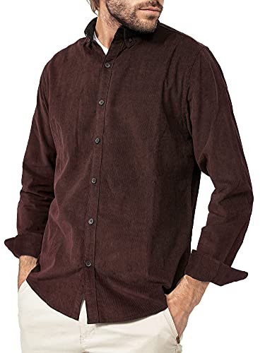 Indicode Herren Ryan Kordhemd aus Baumwolle | Herrenhemd Kord Cord Freizeithemd Dk Brown, XL
