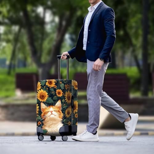 Image of Mumeson Sunflower Cat Luggage Cover for Suicase Washable Luggage Protector with Zip Closure Baggage Dust Covers Anti Scratch