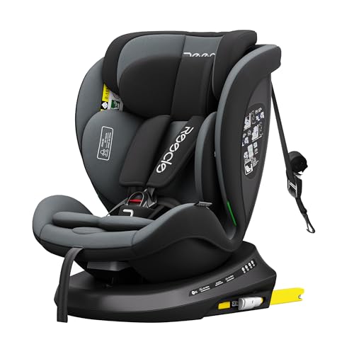 Reecle I Size Silla de Coche Giratoria 360 con ISOFIX, 40 150cm (0~36kg), Aprox. 0 12 años (Negro)