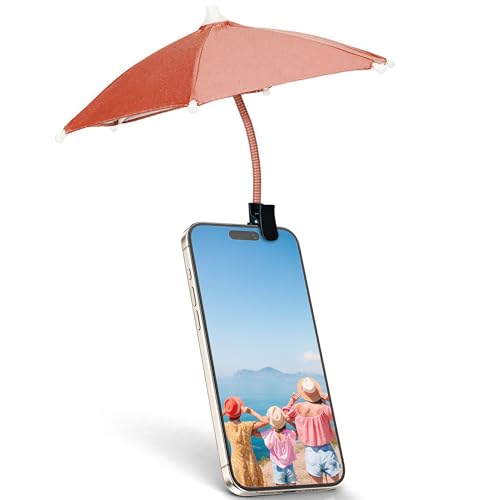 ROCKFEELTEE Phone Umbrella Umbrella for Phone Clip-On Sun Shade for Smartphones Universal Fit UV Protection Outdoor Sunlight & Glare Protection (Pink)