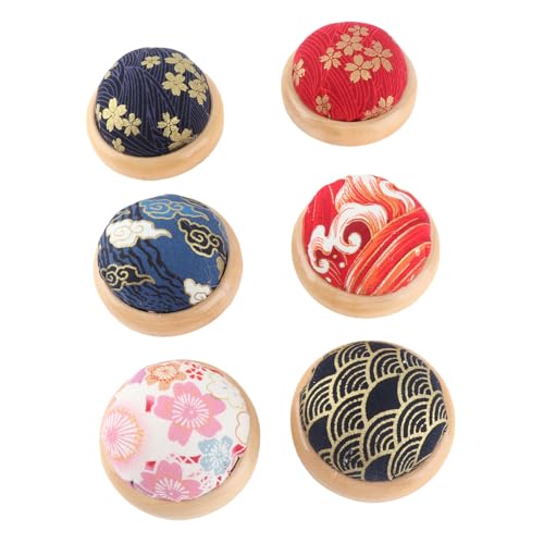 Haofy Lot de 6 Coussins Ronds en Pin avec Base en Bois pour Aiguilles à Coudre, Matelassage et Travaux Manuels, Débutants à Experts, Design Compact, Convient aux Kits de Couture, Rangement Facile