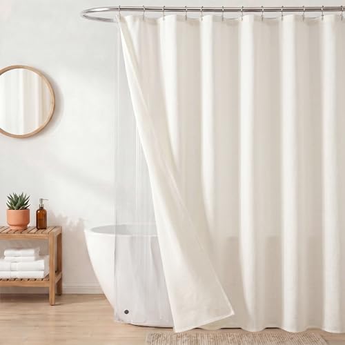 Seasonwood 3-in-1 Linen Shower Curtain with Waterproof Quick Dry Liner and 12 Sturdy Stainless Steel Double Sided Sliding Hangers(Cream,72x78 Inches) by Seasonwood - Used condition - Image 9