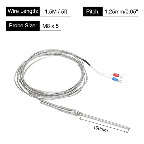 Meccanixity K Type Thermocouple Probe Waterproof Temperature Controller Sensor Stainless Steel 32 To 1112°F (0 To 600°C) 5X100Mm 5Ft #TOP1