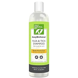 Only Natural Pet EasyDefense Flea Tick Shampoo with Geraniol Peppermint Oil for Dogs and Cats 13 oz Bottle