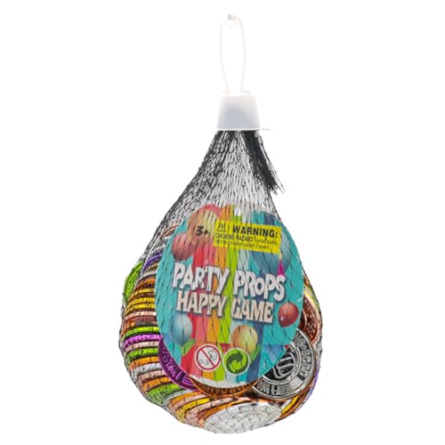 ALCXAZS 100ピース 海賊の金貨 記念品セット ゲーム コイン 小道具 ハント ゲーム 賞賛 プラスチック 通貨 おもちゃ ハロウィン サプライ, 親指カラーコイン, メッシュバッグ