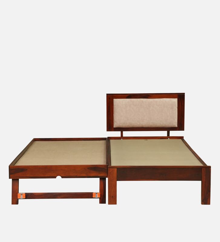 Image of Solid Sheesham Wood Pearl Single Size Trundle Bed with 1 Extra Pullout Bed | Wooden Single Bed Cot Palang Furniture for Bedroom Living Room Home and Hotel (Honey Oak Finish)