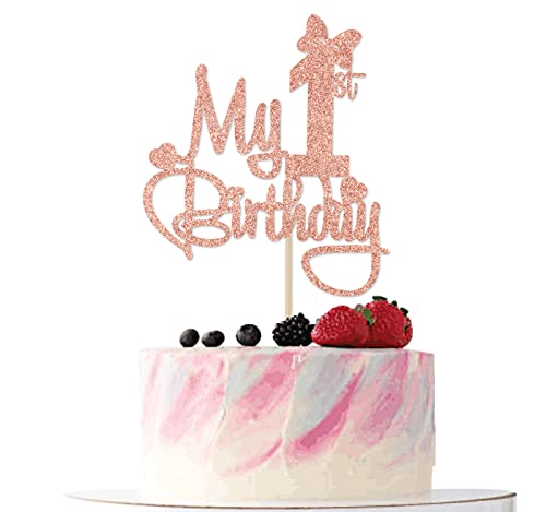 My 1St Birthday Cake Topper, Miss Onederful Cake Decor, Baby Girls 1St Birthday Party Decorations Rose Gold Glitter #TOP4