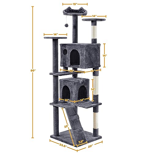 image for Yaheetech XL Cat Tree, 80in Multi-Level Tower With Scratching Posts, D