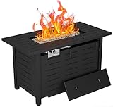 Aoxun 40 Inch Outdoor Propane Fire Pit - 50,000 BTU Gas Fire Pit Table with Lava Rocks, Patio Heater Rectangle Fire Table with Removable Lid & Waterproof Cover for Deck, Backyard, Garden, Black