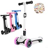 3 Wheel Electric Scooter for Kids, Folding Kick Scooter w/150W Motor, Thumb Accelerator, 3 Adjustable Height, 5Mph Speed, Flashing Wheels & Deck, Sticker, Self-Balancing Toys for Boys, Girls, White
