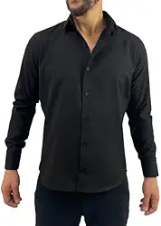 Camisa Social Manga Longa Slim Preta tecido de algodão 5045C