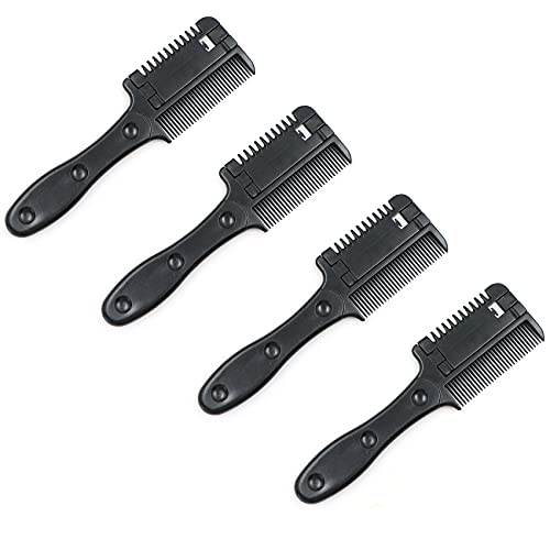 Peine Cortapelos Pelo para Afeitar de Acero Inoxidable 4 pcs con cuchilla del acero inoxidable, doble cara Cortar el Pelo y Recortar en Casa, Peinar, Negro Cover