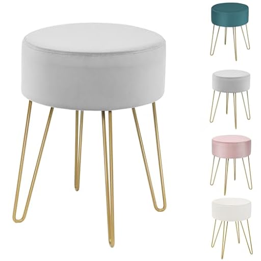 HOMASIS Taburete para Maquillaje de Aseo, puf de Terciopelo, escabel para sofá, Patas de Metal Dorado, Taburete Moderno, 34 x 46 cm (Gris) | Ya disponible en tu tienda friki favorita! En mundofriki.es!