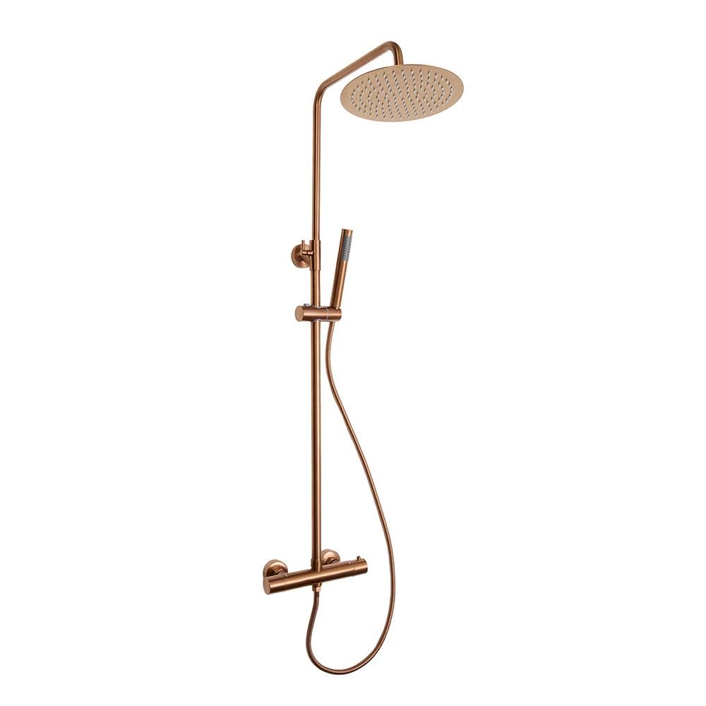 Milano Brushed Copper Alara Thermostatic Bar Mixer Valve Fixed Shower Head Handset