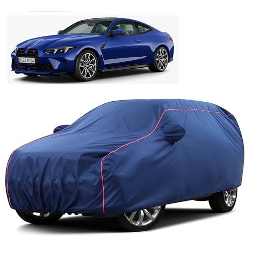 Image of Sulfar 100% Water Resistant Car Body Cover Compatible with Mirror for BMW M Series (Triple Stitched, Full Bottom Elastic, Blue Taffeta with Red Piping)