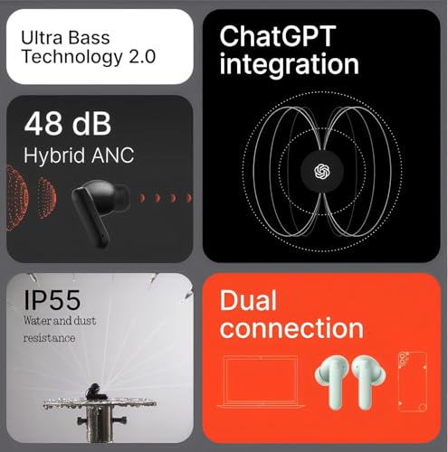 Image of CMFF Buds 2 with 61 dB ANC, Ultra Bass Technology & Upto 51 Hours of Battery Life Bluetooth Headset,4HD Mics,USB-C,13mm Drivers,Easy Use for iPhonee,Applee Compatible (Green Buds 2)
