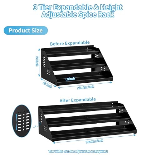 BOIVSHI Wide Extendable Spice Rack Standing, Black Kitchen Shelf for Inside Cupboard Organisation, Spice Cabinet for the Kitchen, No Drill - Image 5