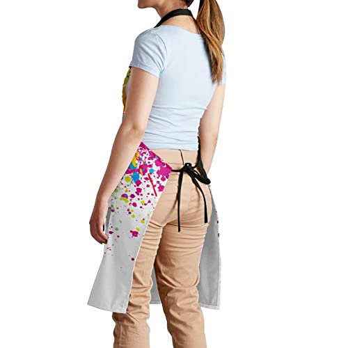 Echoserein Colorful Splash Painter Artist Apron Adjustable Bib Aprons With 2 Pockets For Men Women Chef Waterproof Decorative For Kitchen Cooking Bbq Grilling #TOP3