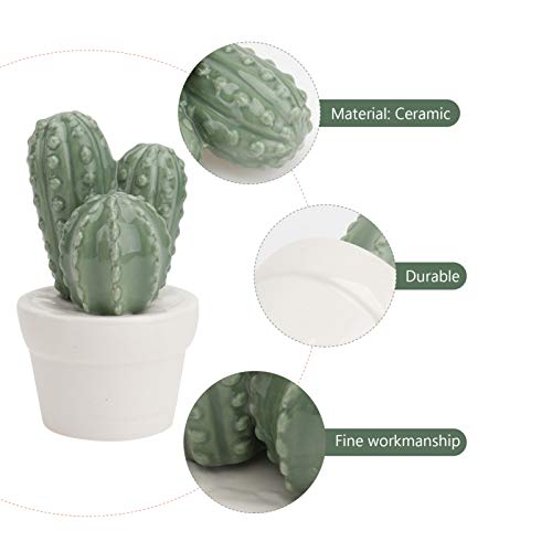 Kesyoo Ceramic Cactus Statue Faux Succulents Plants Bonsai Statue Decorative Porcelain Meditation Figure Set Decor Green #TOP4