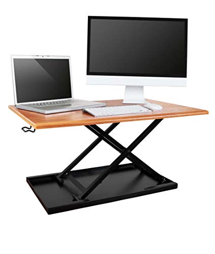 Stand Up Desk Store AirRise Standing Desk Converter – Adjustable Height, Single Tier, 32 Inches Long, Teak
