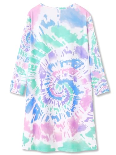 Tebbis Girls Nightgown – Soft Long Sleeves Sleepwear Trendy Tie Dye Spiral Nightdress Pajama Teen/Little Size 6-162