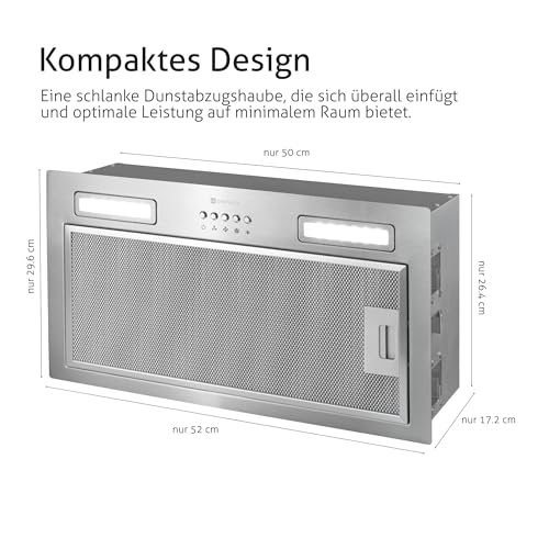 Kompatic Lane 50 KLN50SIEinbau Dunstabzugshaube, A+++, 50 cm, 450 m³/h, Aktivkohlefilter KCF4 inklusive, Abluft/Umluft, Elektronische Steuerung, LED-Beleuchtung, 3 Stufen + Boost, Silber