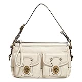 BILLIE VEROMCA Women's Retro Style Off White Hobo Handbag, Medium, 2.4L Capacity, Custom-Made Vegan Leather, Multiple Compartments, Adjustable Strap