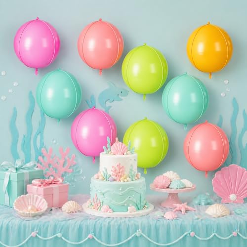 Image of 9 Pcs Pastel Colorful Round Foil Balloons,22 Inch Round Balloons | Pastel Colorful Giant 4D Round Ball Balloons For Candy Theme Birthday Baby Shower Rainbow Party Decorations