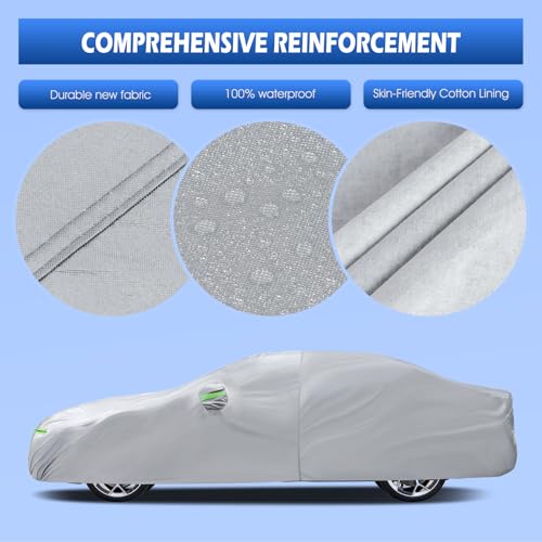 Image of Car Cover Fit for Audi A5 /S5 /RS5 Sedan 2007-2026, Migaven Waterproof Full Exterior Cover Sun Rain Protection with Door Zipper and Cotton Lining, Silver