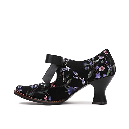 CrazycatZ Leather Mary Jane Shoes with Bow,Womens Patchword Pumps Vintage Mary Jane Shoes3