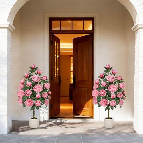 Hollyone Pink Fake Peonies Tree 4FT Peonies Artificial Flowers Tree in Pot Faux Peony Plants & Flowers in Planter Greenery Potted Plant Indoor Outdoor Front Door Porch Home Decor by Hollyone - Used condition - Image 4