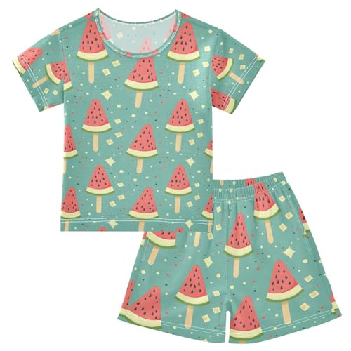 ALAZA Watermelon Cartoon Stylish Pajamas Set Short Sleeve Cotton Sleepwear Summer Pjs 2 Piece 5-14Y