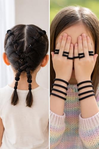 Image of Frescorr (200 pcs) Baby Hair Ties | Soft No-Damage Premium Elastic Mini Rubber Bands for girls | Strong Stretch Ponytail Holders | Daily Use Hair Accessories | (100 Brown &100 Black)