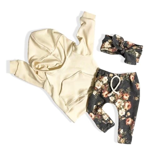 Image of Okgirl Baby Girl Clothes Long Sleeve Hoodie Sweatshirt Floral Pants With Headband Outfit Sets(6-12 Months)