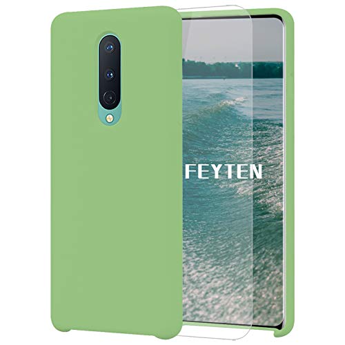 Feyten Funda Compatible con OnePlus 8 [Cristal Vidrio Templado], Slim Líquido de Silicona Gel Carcasa Anti-Rasguño Protectora Caso para OnePlus 8 (Verde Claro)